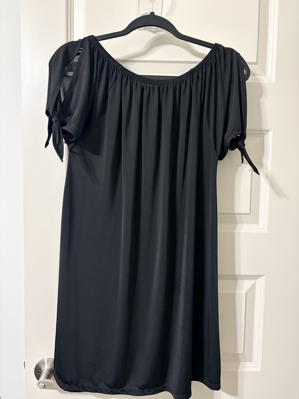 Black Off-Shoulder Tie-Sleeve Women's Top